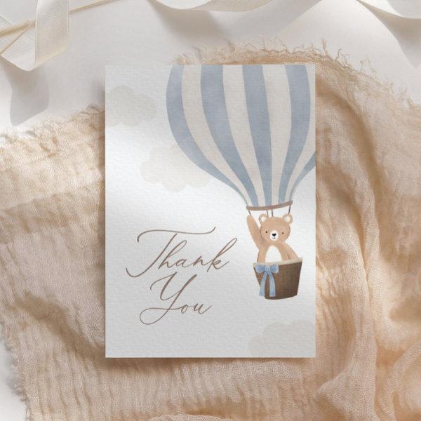 Blue Teddy Bear Hot Air Balloon Baby Shower Thank You Card