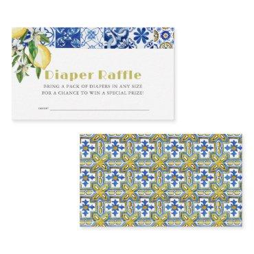 Blue Tile Citrus Lemon Baby Diaper Raffle Ticket Enclosure Card