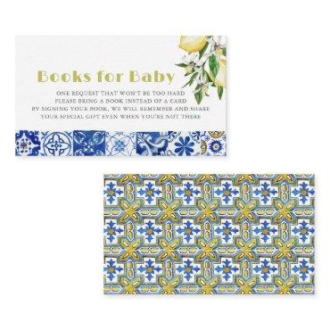 Blue Tile Citrus Lemon Baby Shower Book Request Enclosure Card