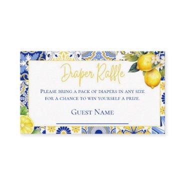 Blue Tiles Lemon Baby Shower Diaper Raffle Enclosure Card