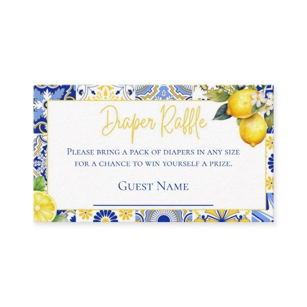 Blue Tiles Lemon Baby Shower Diaper Raffle Enclosure Card