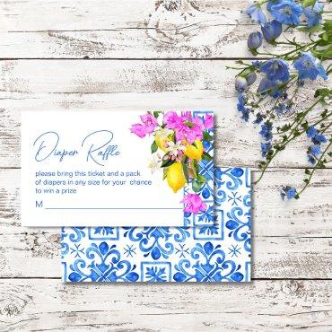 Blue Tiles Lemons Bougainvillea diaper raffle Enclosure Card