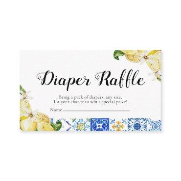 Blue Tiles Lemons Summer Baby Shower Diaper Raffle Enclosure Card