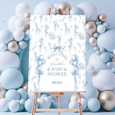 Blue Toile Safari Animal Baby Shower Welcome Foam Board