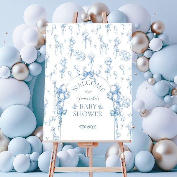 Blue Toile Safari Animal Baby Shower Welcome Foam Board