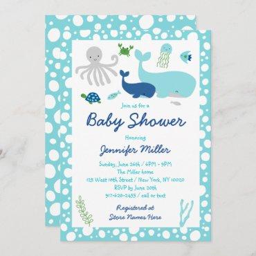 Blue Under The Sea Baby Shower Invitation