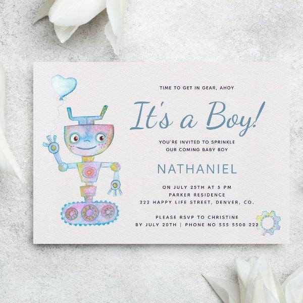 Blue watercolor cute robot it's a boy