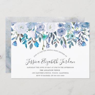 Blue Watercolor Flowers Baby or Bridal Shower