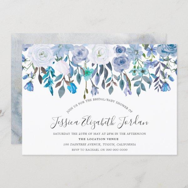 Blue Watercolor Flowers Baby or Bridal Shower