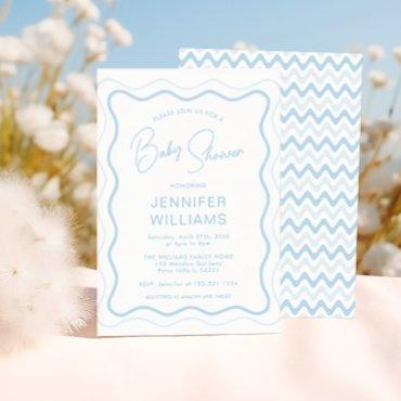 Blue Wavy Scallop Frame Baby Boy Shower