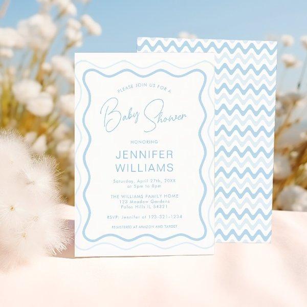 Blue Wavy Scallop Frame Baby Boy Shower