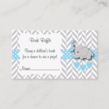 Blue, White Gray Elephant Baby Shower Book Raffle Enclosure Card
