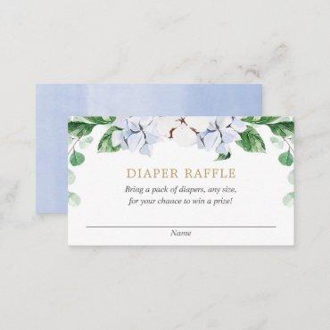 Blue white greenery gold baby shower diaper raffle enclosure card