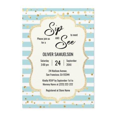 Blue White Stripes Gold Black BABY SIP and SEE