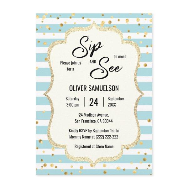Blue White Stripes Gold Black BABY SIP and SEE