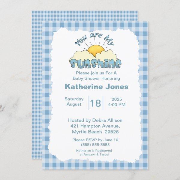 Blue White You Are My Sunshine Baby Shower