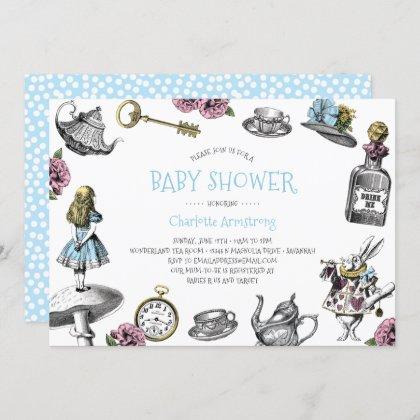 Blue Wonderland Baby Shower with Polka Dots Invitation
