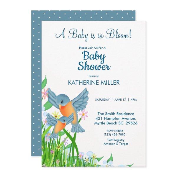 Bluebirds Wildflowers Baby Shower