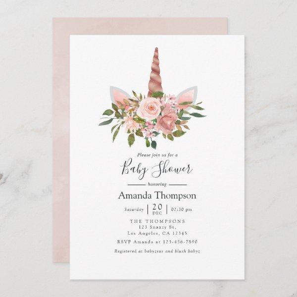 Blush and Rose Gold Floral Unicorn