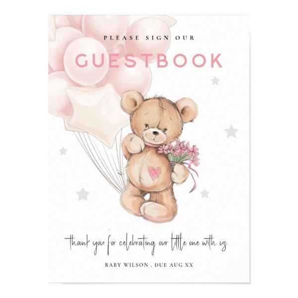 Blush Bear Balloon Guestbook Sign Baby Shower