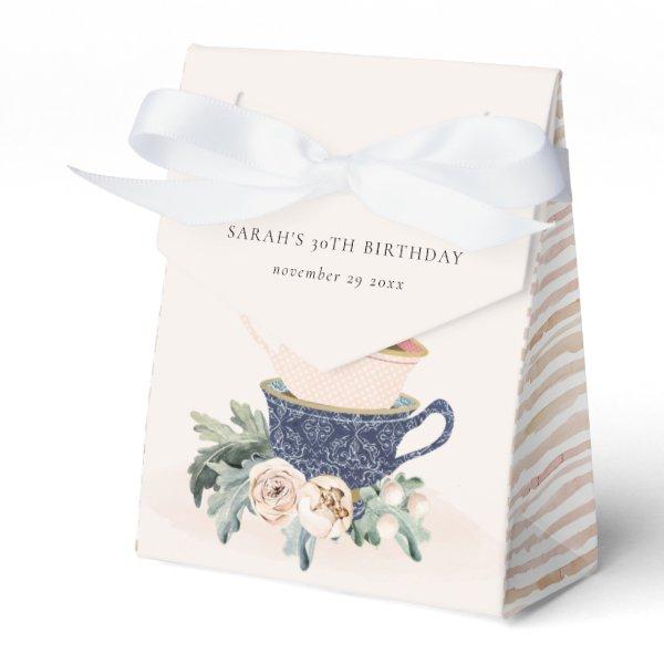 Blush Blue Flora Stacked Tea Cups Any Age Birthday Favor Boxes