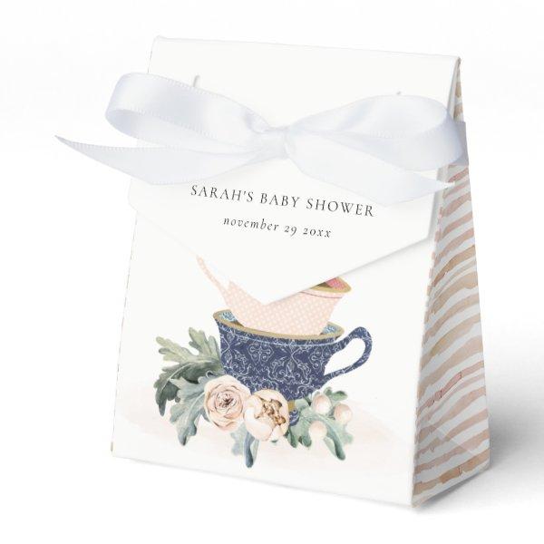Blush Blue Floral Stacked Tea Cups Baby Shower Favor Box