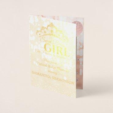 Blush Diamond Rose Gold Script Baby Shower Foil Card