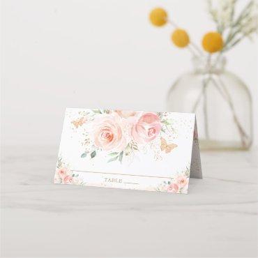 Blush Floral Butterflies Quinceañera 16 Birthday  Place Card
