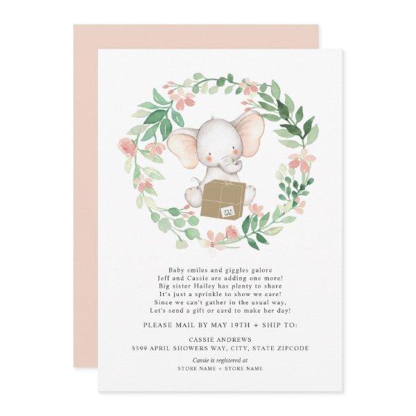 Blush Floral Elephant Baby Sprinkle by mail