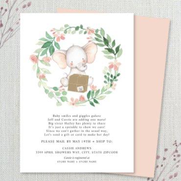 Blush Floral Elephant Baby Sprinkle by mail