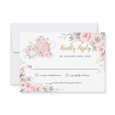 Blush Floral  High Tea Party Kindly Reply RSVP Card