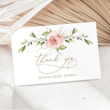 Blush gold floral baby shower thank you card