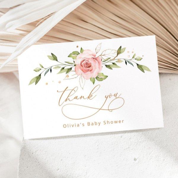 Blush gold floral baby shower thank you card