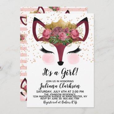 Blush & Gold Fox Princess Baby Shower Invitation