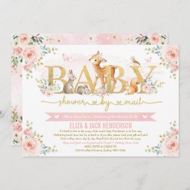 Blush Gold Roses Woodland Baby Shower By Mail Invitation