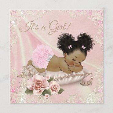 Blush Ivory African American Baby Shower Invitation