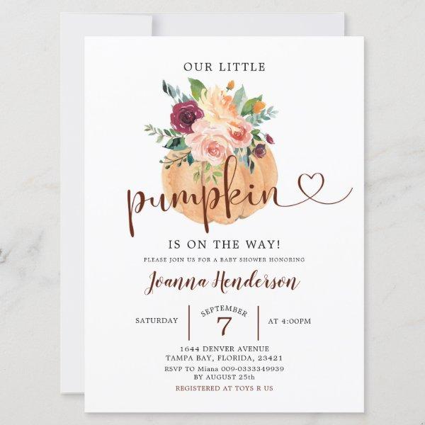 Blush & Marsala Pumpkin Floral Baby Shower Invite