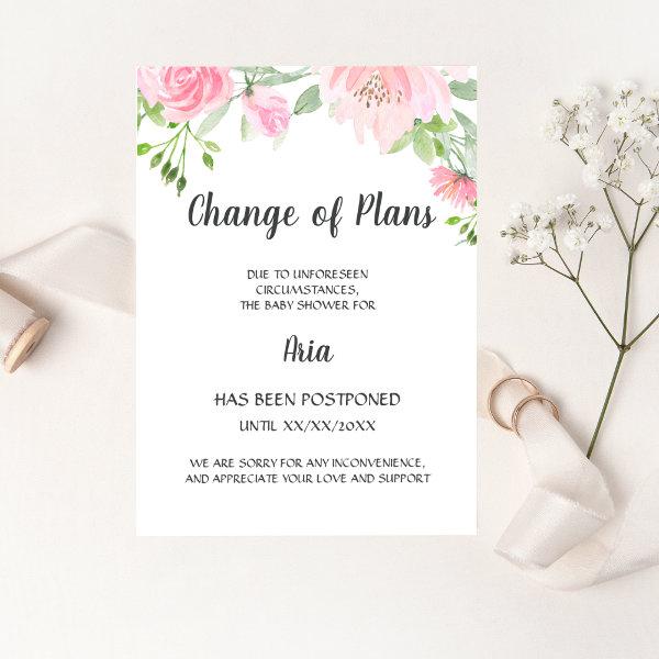 Blush Peony Change of Plans Shower Announcement