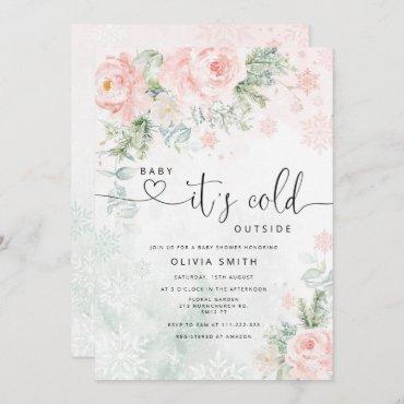 Blush pink Baby it's cold outside baby shower Invitation