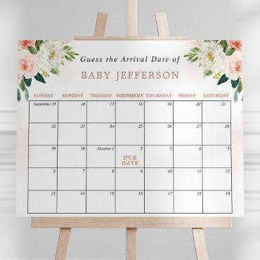 Blush Pink Baby Shower Guess Due Date Calendar Poster