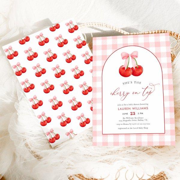 Blush Pink Coquette Cherry on Top Baby Girl Shower