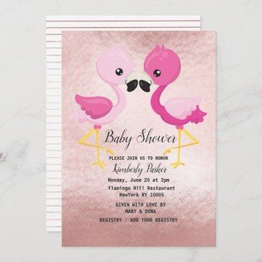 Blush pink faux rose gold flamingo Baby Shower Invitation