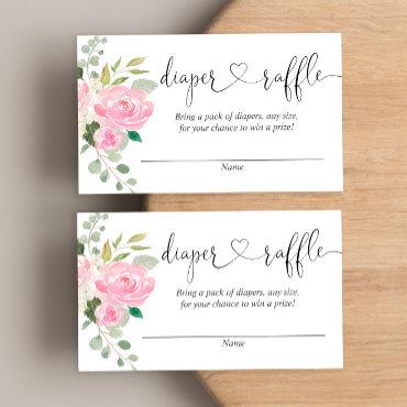 Blush pink floral baby shower diaper raffle cards