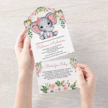 Blush Pink Floral Cute Elephant Baby Shower All In One
