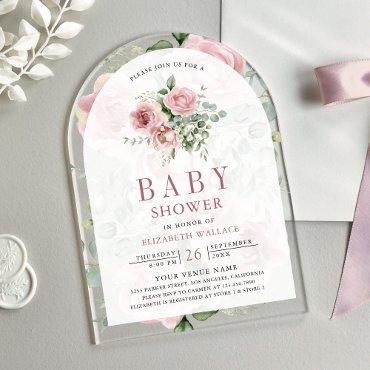 Blush Pink Floral Eucalyptus Baby Shower Acrylic