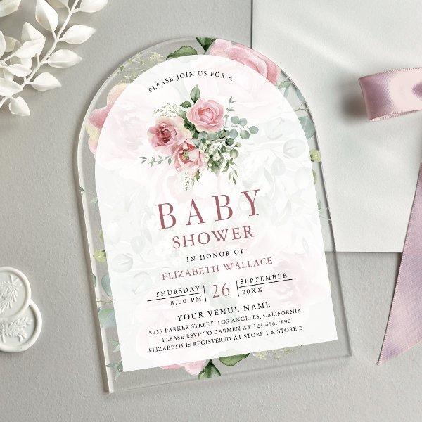 Blush Pink Floral Eucalyptus Baby Shower Acrylic