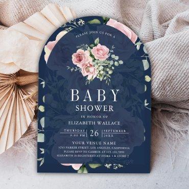 Blush Pink Floral Eucalyptus Navy Blue