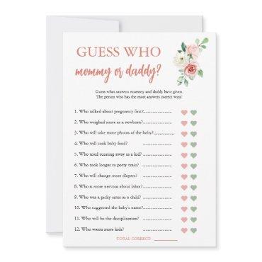 Blush Pink Floral Guess Who Baby Shower Game Card