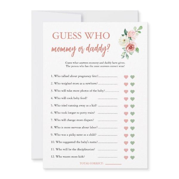 Blush Pink Floral Guess Who Baby Shower Game Card