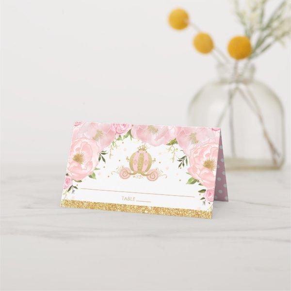 Blush Pink Floral Princess Carriage Guest Name Place Card